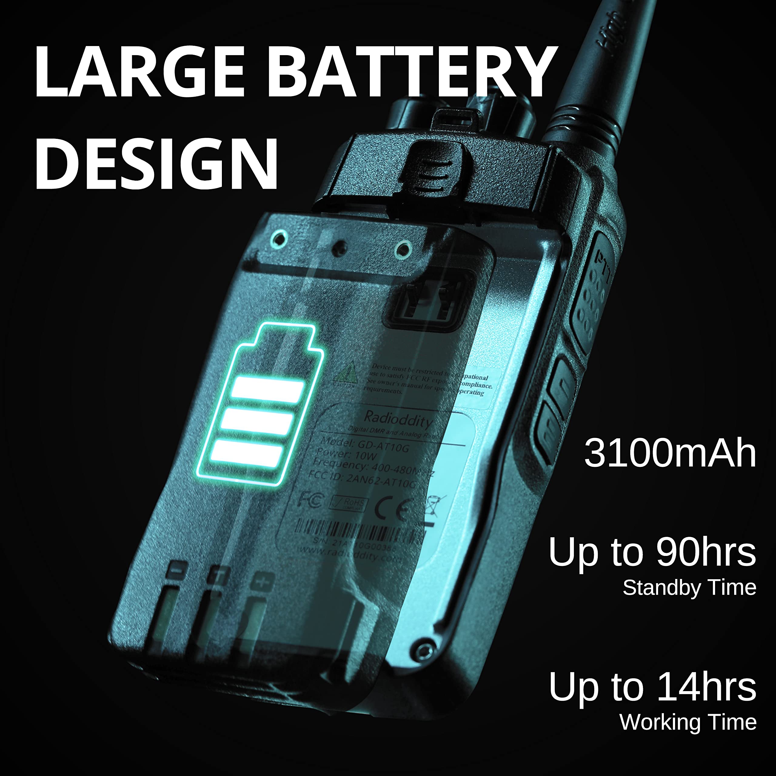 Radioddity GD-AT10G DMR Handheld Ham Radio 10W Digital Analog Long Range (UHF Only) with GPS APRS, 3100mAh Rechargeable Battery, Work with Hotspot Black - Image 4