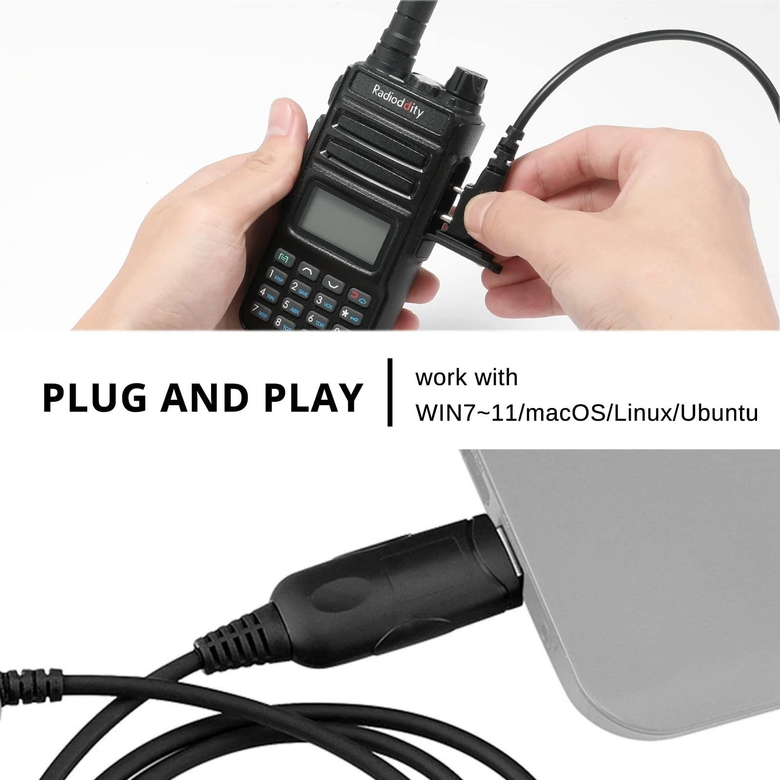Radioddity PC002 USB Programming Cable CH340C Chip, 2-Pin K Plug, Plug and Play, Compatible with Windows 7, 8, 9, 10, 11, GM-30 GS-5B BaoFeng UV-5X UV-5R BF888S BF-F8HP Two Way Radios - Image 4